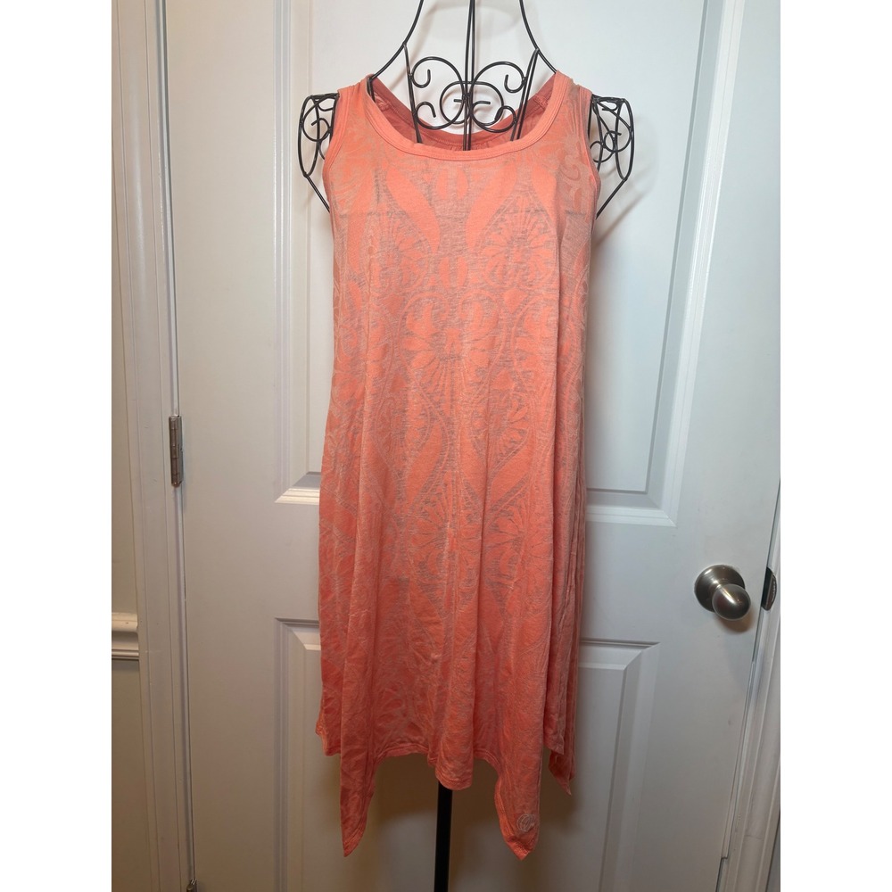 Balance‎ Collection Coral Orange Burnout Damask Sharkbite Hem Tank Top Small